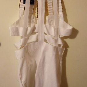 White W/o the gold buckles cut out mini dress